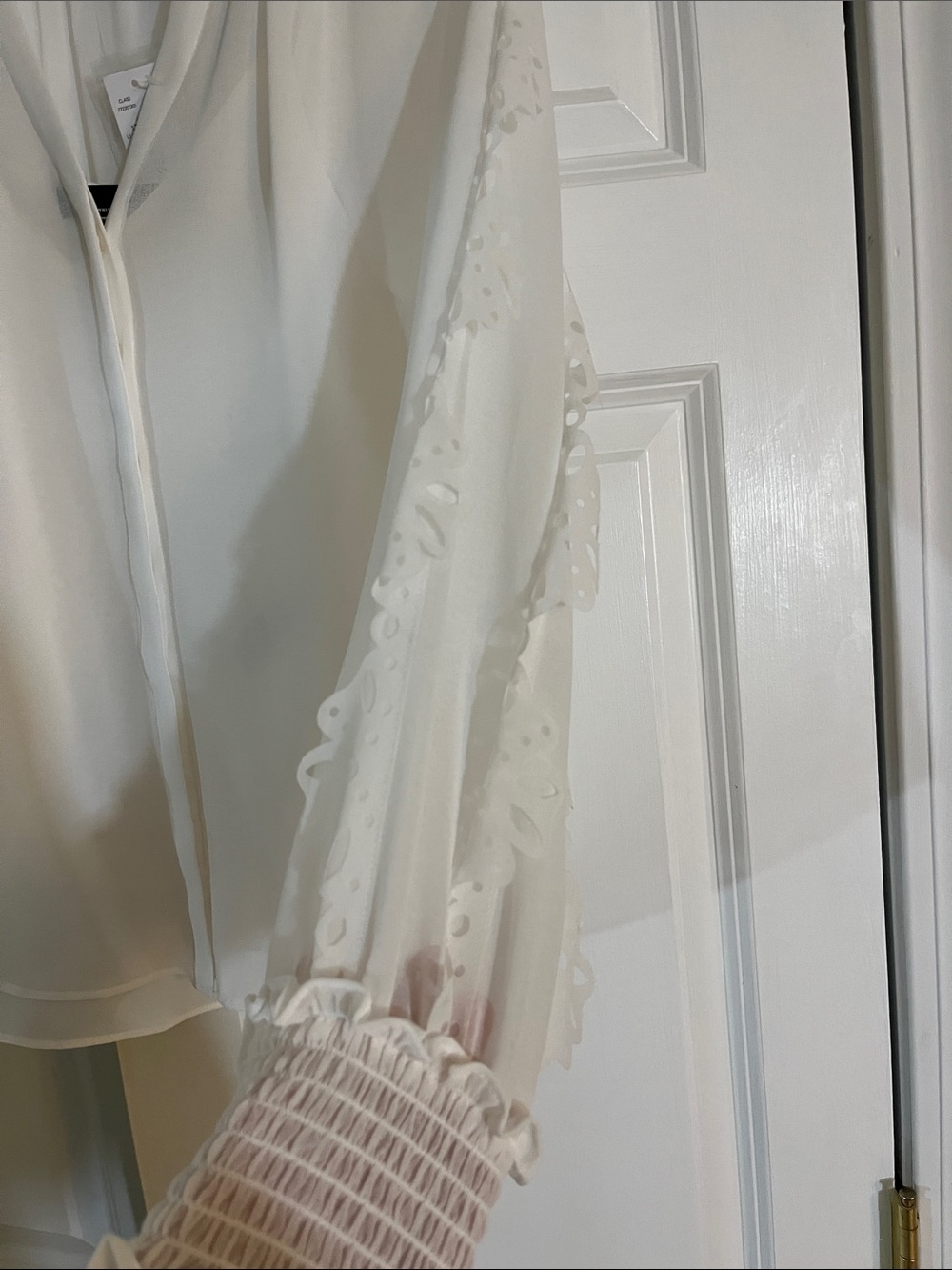 White House Black Market Laser Cut Ruffle Sleeve Blouse - Picture 5 of 7